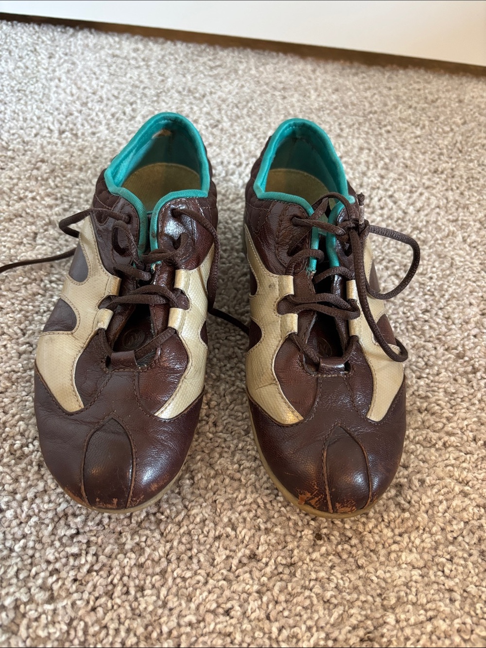 Merrell Brown and Cream Women's Lace-Up Sneakers with Teal Lining